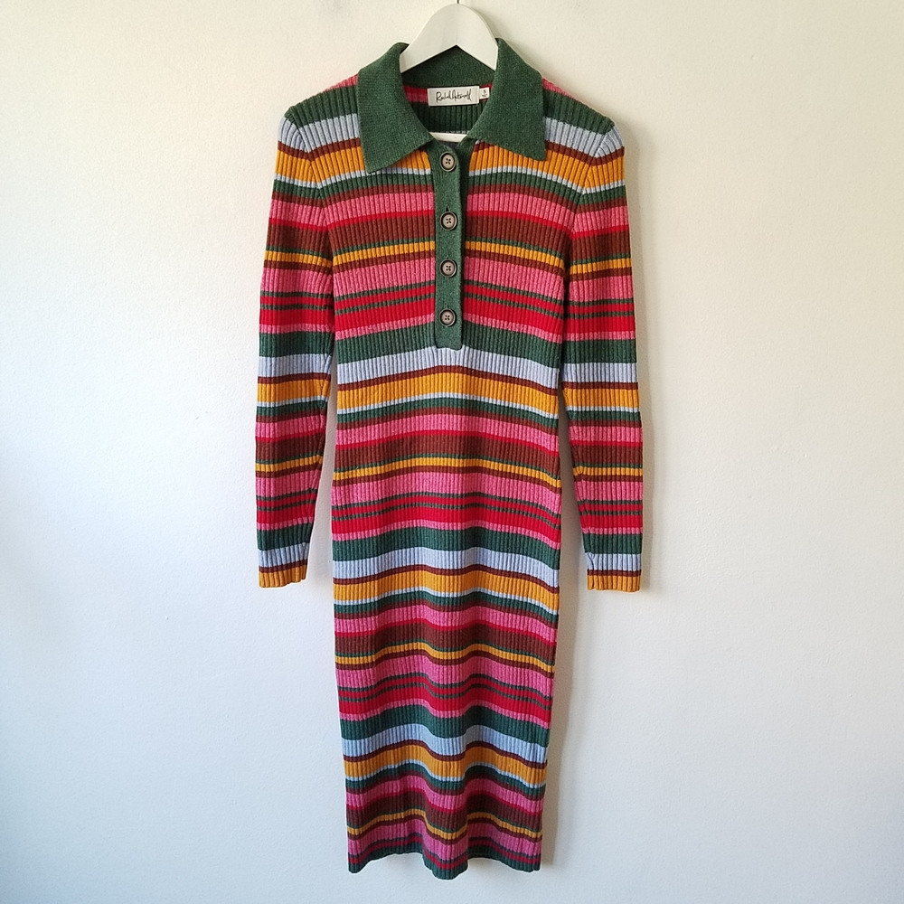 Rachel Antonoff Polo Rib Knit Sweater Dress In Multi Color Striped Size Small